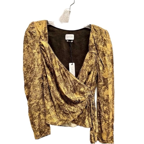 Saylor yellow gold python printed faux wrap blouse top NEW - Picture 2 of 9